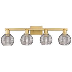 Athens Deco Swirl 36"W 4 Light Brass Bath Light w/ Smoke Shade