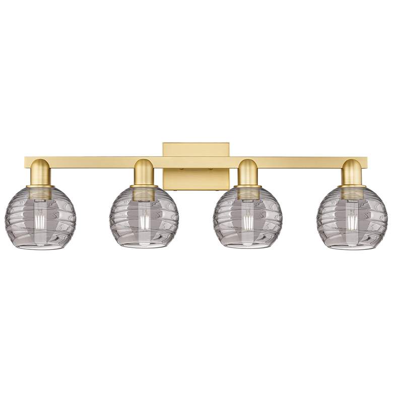 Image 1 Athens Deco Swirl 36"W 4 Light Satin Gold Bath Light w/ Smoke Shade