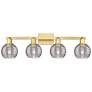 1_Athens Deco Swirl 36"W 4 Light Satin Gold Bath Light w/ Smoke Shade