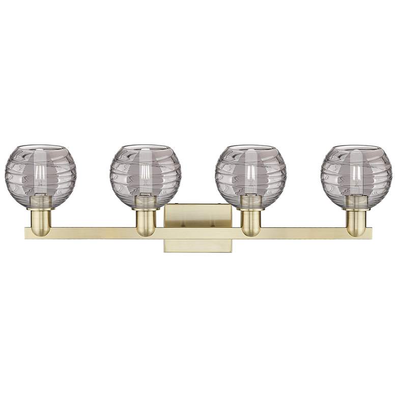 Image 2 Athens Deco Swirl 36"W 4-Lt Antique Brass Bath-Lt w/ Smoke Swirl Shade more views