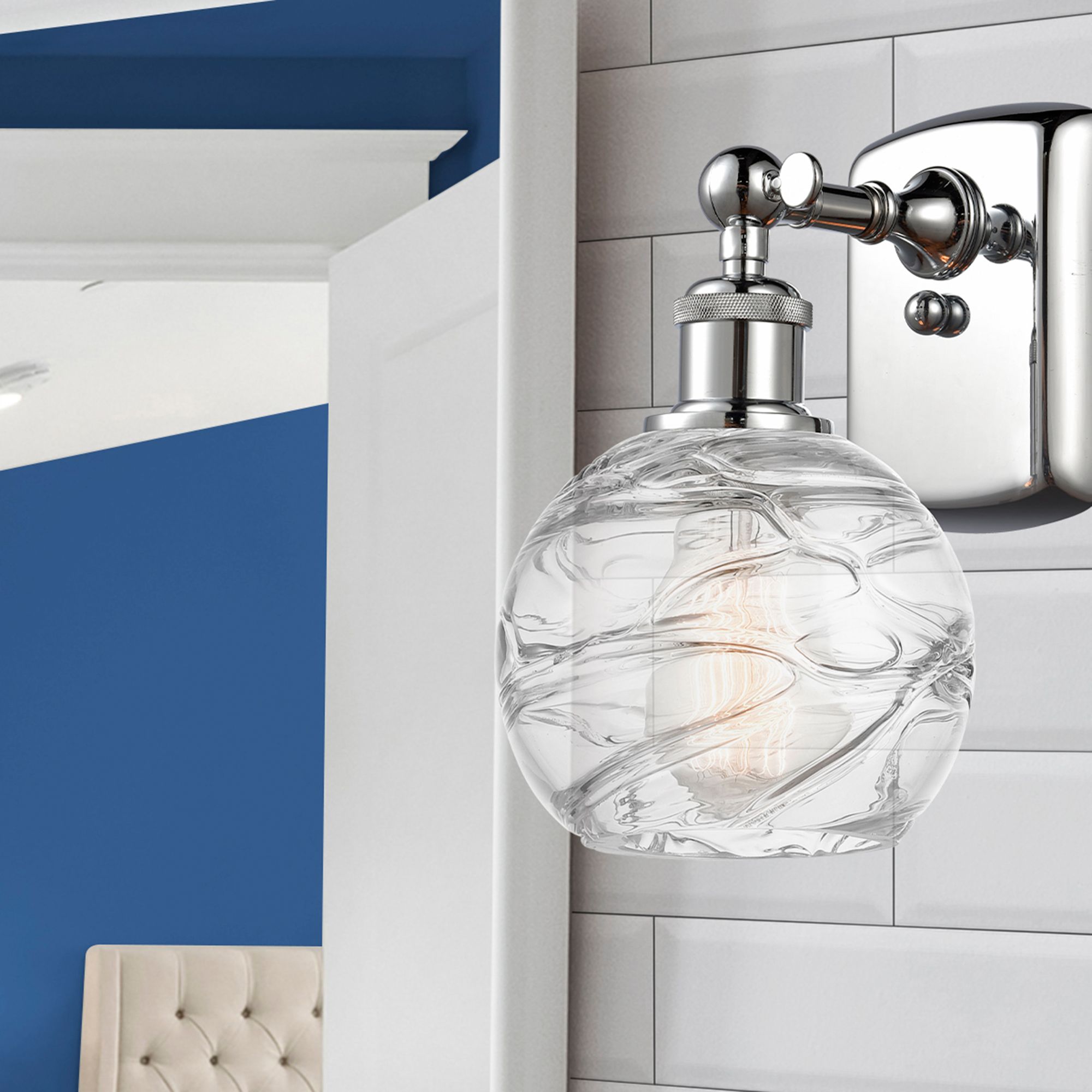 Image 2 Athens Deco Swirl 6" LED Sconce - Chrome Finish - Swirl Shade more views