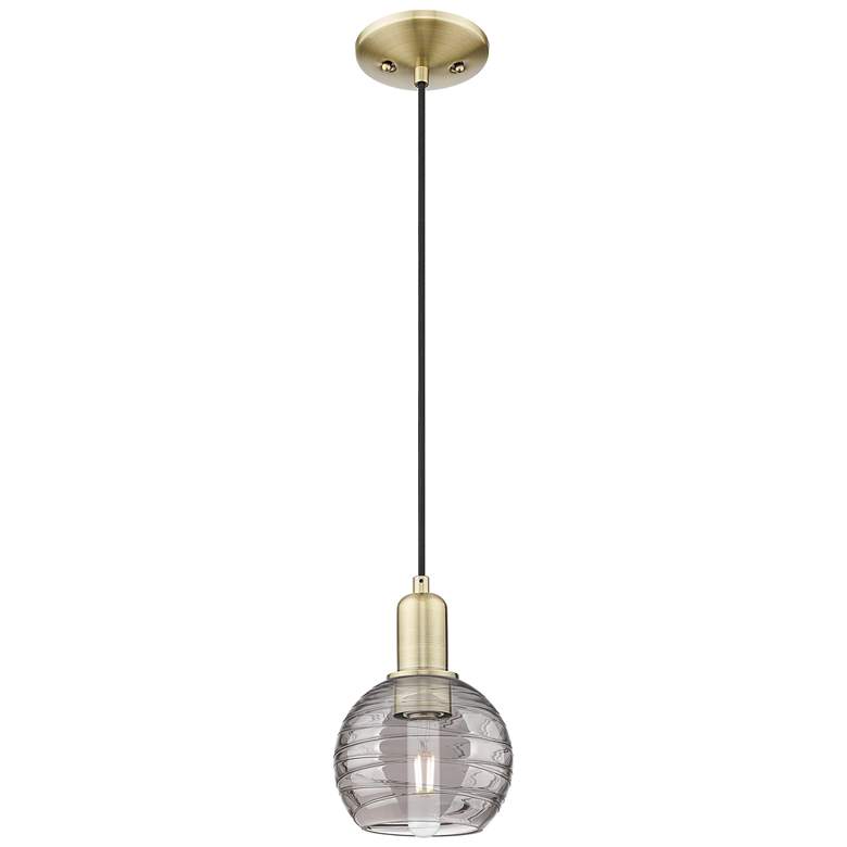 Image 1 Athens Deco Swirl 6"W Antique Brass Cord Mini Pendant w/ Smoke Shade