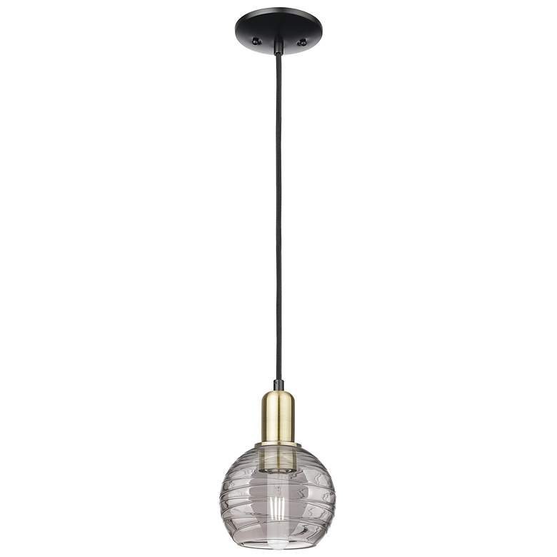 Image 1 Athens Deco Swirl 6"W Black Brass Cord Mini Pendant w/ Smoke Shade
