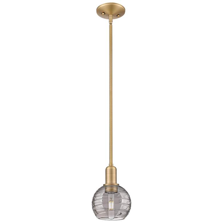 Image 1 Athens Deco Swirl 6"W Brass Stem Mini Pendant w/ Smoke Shade