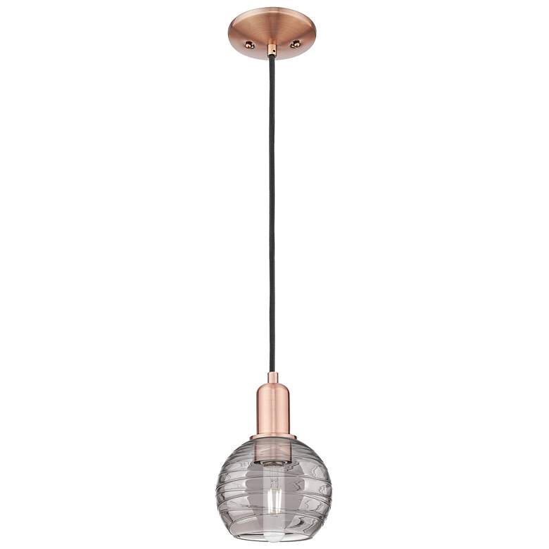 Image 1 Athens Deco Swirl 6"W Copper Cord Mini Pendant With Light Smoke Shade