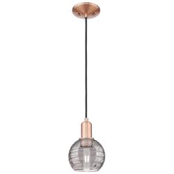 Athens Deco Swirl 6"W Copper Cord Mini Pendant With Light Smoke Shade