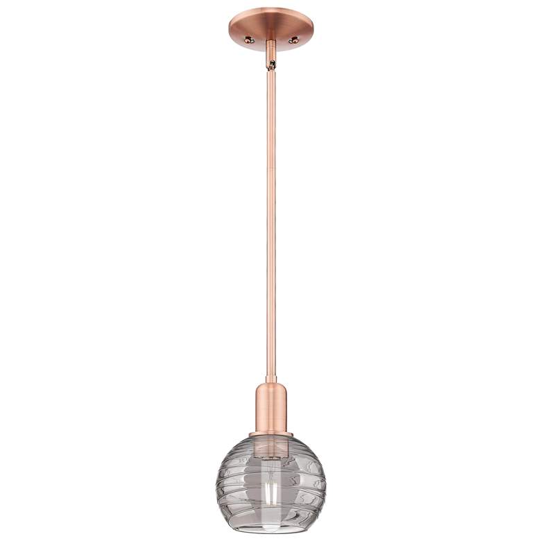 Image 1 Athens Deco Swirl 6"W Copper Stem Mini Pendant With Light Smoke Shade