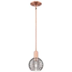 Athens Deco Swirl 6"W Copper Stem Mini Pendant With Light Smoke Shade