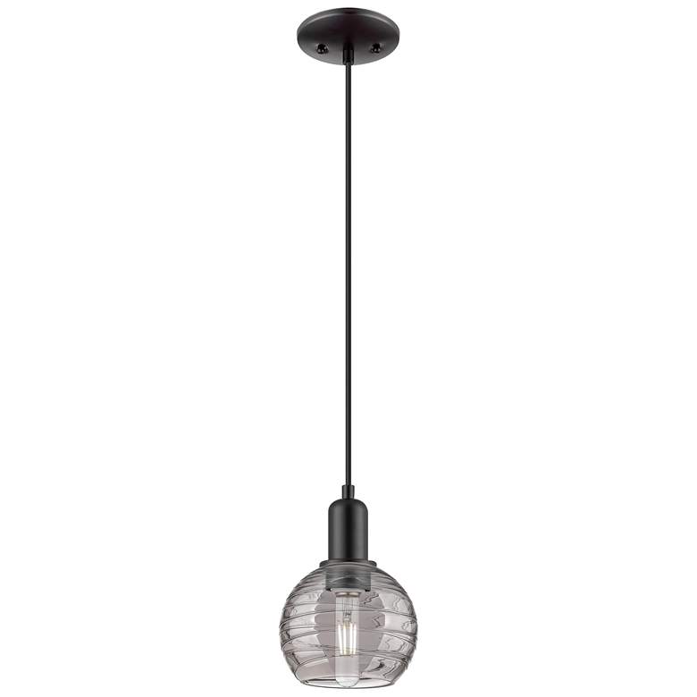 Image 1 Athens Deco Swirl 6"W Matte Black Cord Mini Pendant w/ Smoke Shade