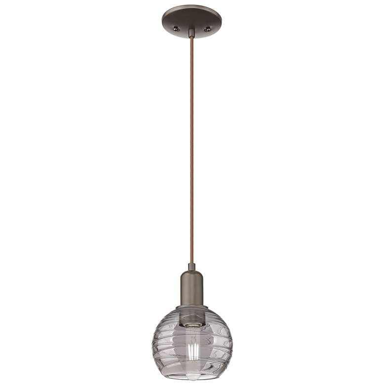 Image 1 Athens Deco Swirl 6"W Oil Rubbed Bronze Cord Mini Pendant w/ Smoke Shade