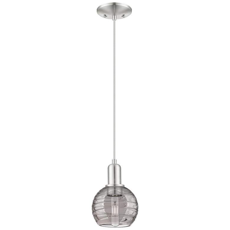 Image 1 Athens Deco Swirl 6"W Satin Nickel Cord Mini Pendant w/ Smoke Shade