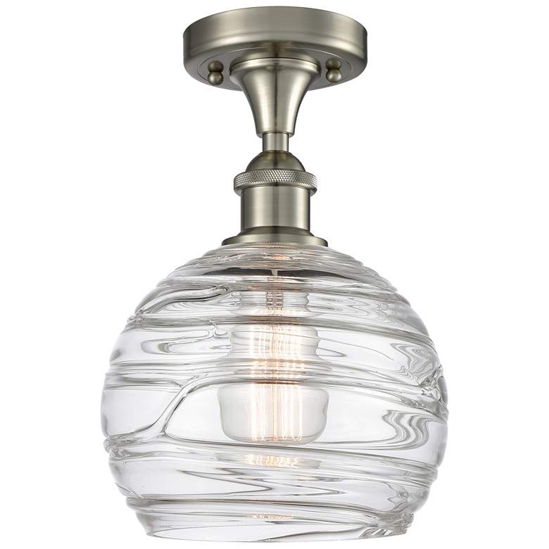 Image 1 Athens Deco Swirl 8" LED Semi-Flush - Satin Nickel - Clear Deco Swirl