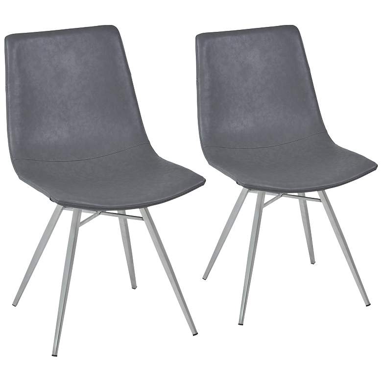 Image 1 Athens Vintage Gray Faux Leather Dining Chair Set of 2