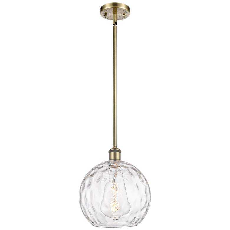 Image 1 Athens Water Glass 10" LED Mini Pendant - Antique Brass - Clear Water