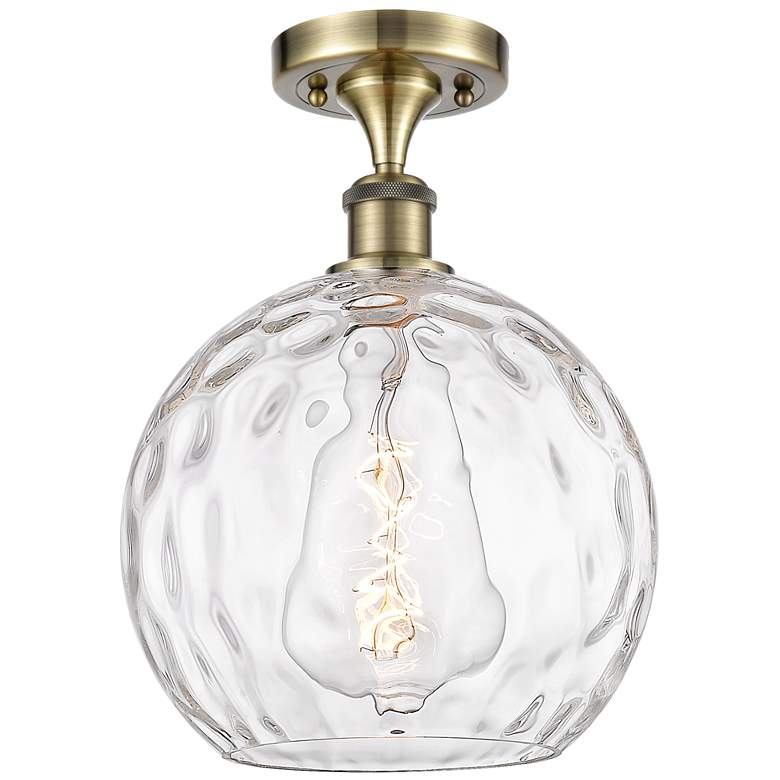 Image 1 Athens Water Glass 10" LED Semi-Flush Mount - Brass - Clear Water Gla