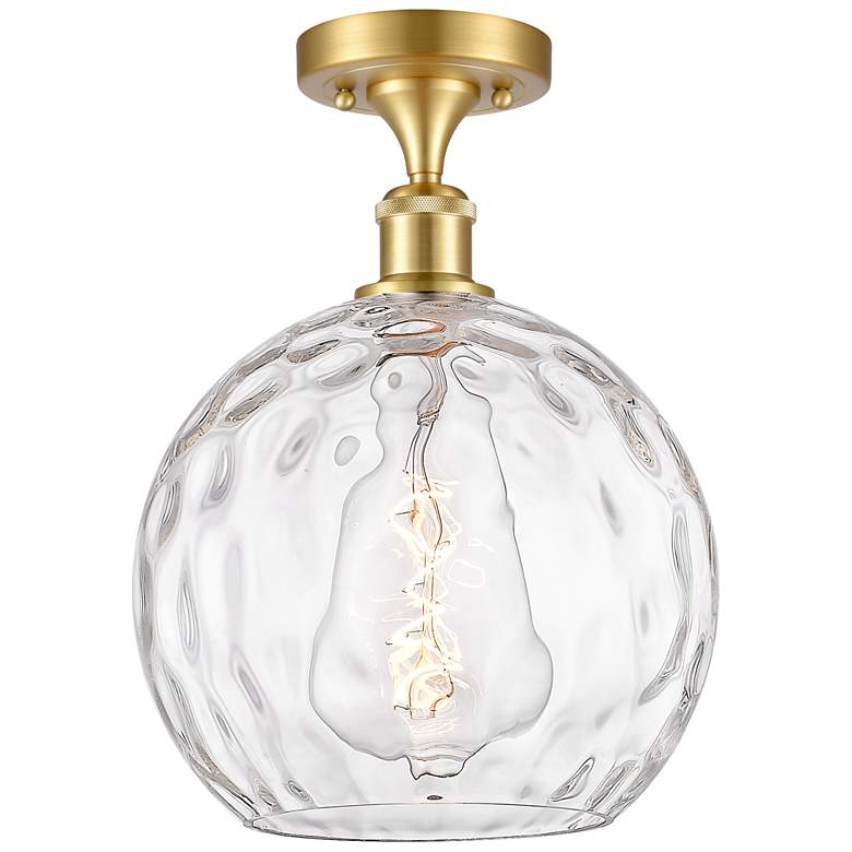 Image 1 Athens Water Glass 10" LED Semi-Flush Mount - Satin Gold - Clear