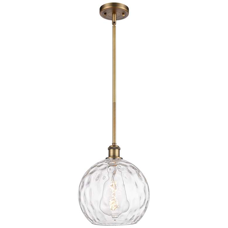 Image 1 Athens Water Glass 10" Mini Pendant - Brushed Brass - Clear Water Glas