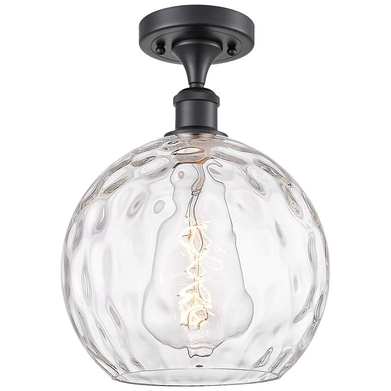 Image 1 Athens Water Glass 10" Semi-Flush Mount - Matte Black - Clear Water Gl