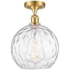 Athens Water Glass  10" Semi-Flush Mount - Satin Gold - Clear Water Gl Athens Water Glass  10" Semi-Flush Mount - Satin Gold - Clear Water Gl