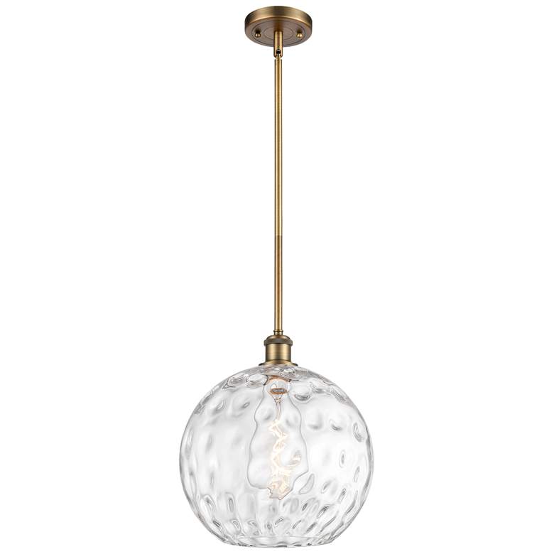 Image 1 Athens Water Glass 12" Mini Pendant - Brushed Brass - Clear Water Glas