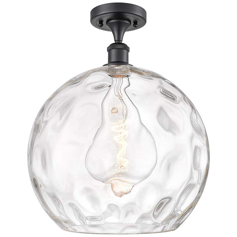 Image 1 Athens Water Glass 14" Semi-Flush Mount - Matte Black - Clear Water G