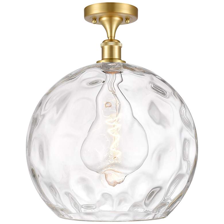 Image 1 Athens Water Glass 14" Semi-Flush Mount - Satin Gold - Clear Water Gl