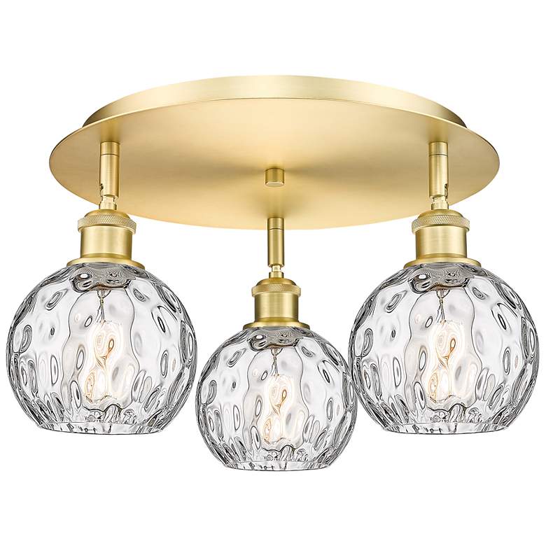 Image 1 Athens Water Glass 17 1/2"W Satin Gold 3-Light Ceiling Light