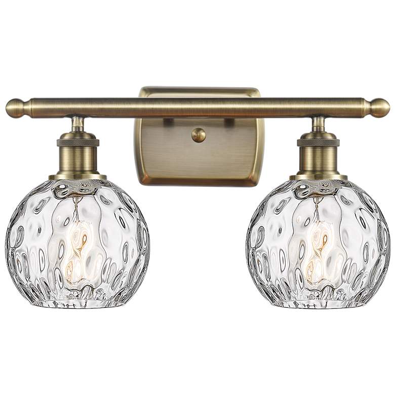 Image 1 Athens Water Glass 2 Light 16" Bath Light - Antique Brass - Clear Shad