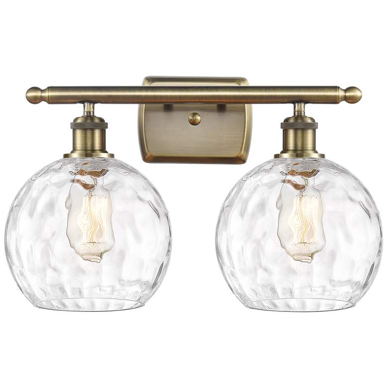 Image 1 Athens Water Glass 2 Light 18" Bath Light - Antique Brass - Clear Shad
