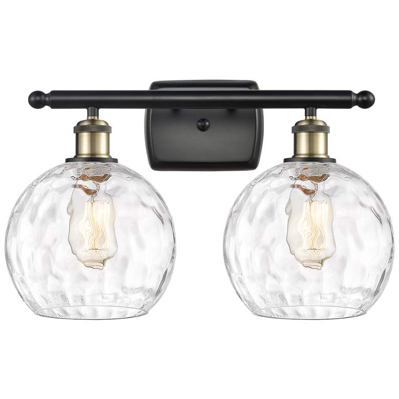 Image 1 Athens Water Glass 2 Light 18" Bath Light - Black Brass - Clear Shade