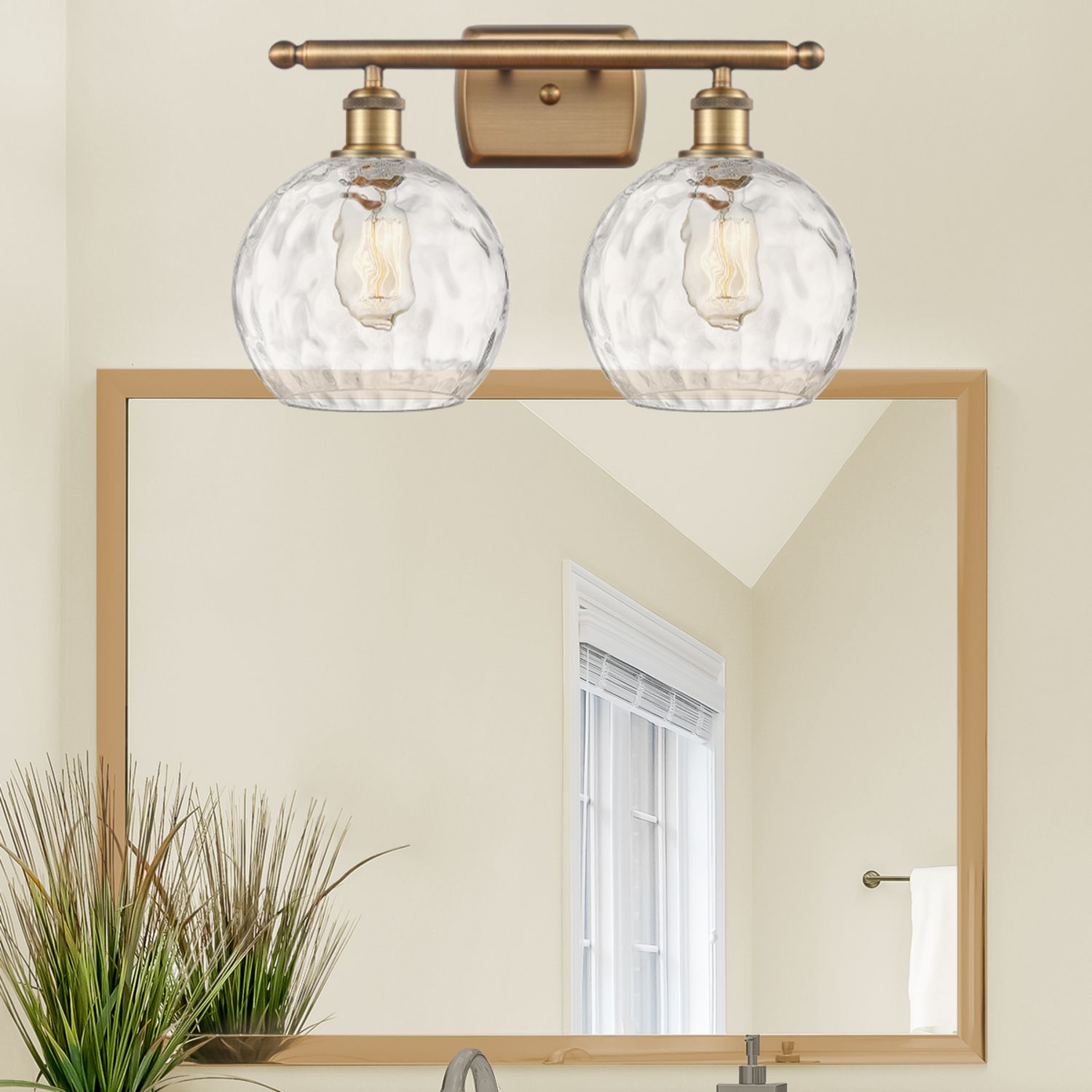 Image 3 Athens Water Glass 2 Light 18" Bath Light - Brushed Brass - Clear Shad more views