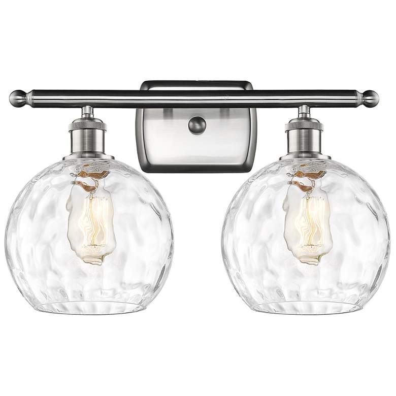 Image 1 Athens Water Glass 2 Light 18 inch Bath Light - Brushed Satin Nickel - Cle