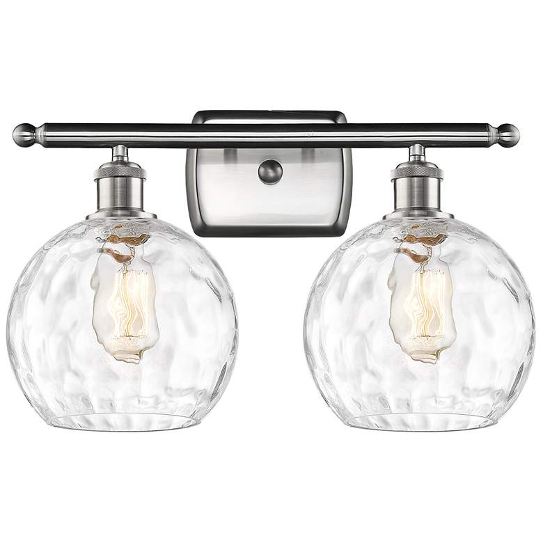 Image 1 Athens Water Glass 2 Light 18" Bath Light - Brushed Satin Nickel - Cle