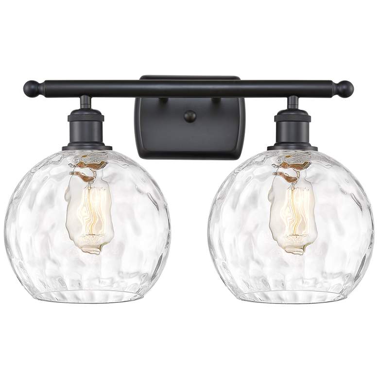 Image 1 Athens Water Glass 2 Light 18" Bath Light - Matte Black - Clear Shade