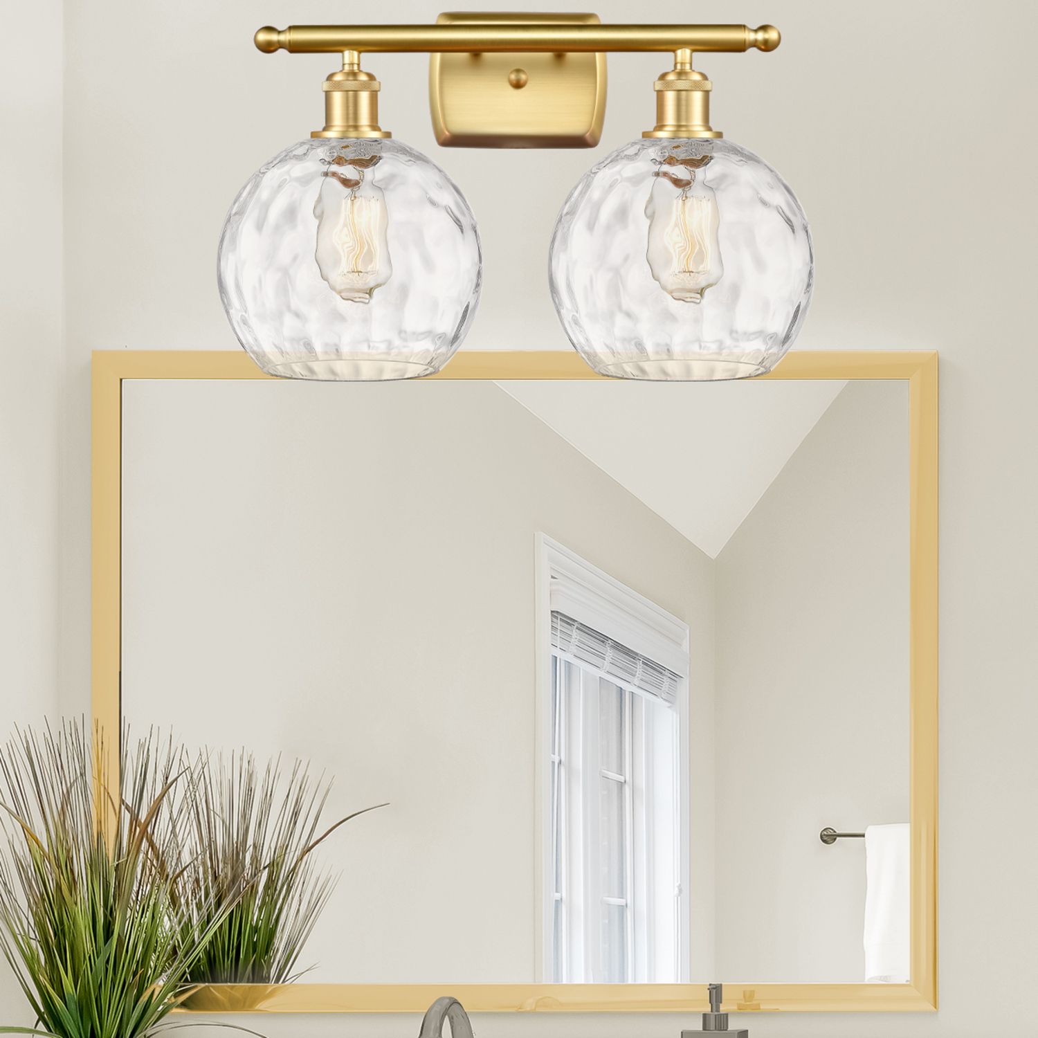 Image 3 Athens Water Glass 2 Light 18" Bath Light - Satin Gold - Clear Shade more views