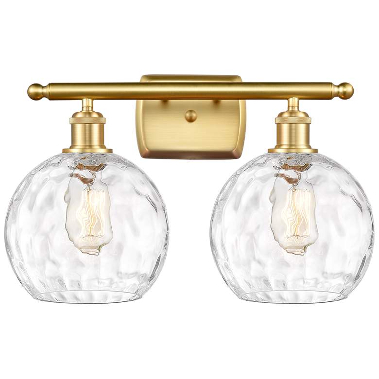 Image 1 Athens Water Glass 2 Light 18" LED Bath Light - Satin Gold - Clear Sha