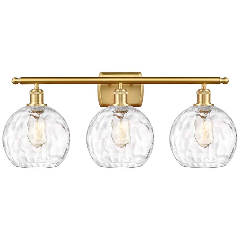 Image 1 Athens Water Glass 28"W Satin Gold 3-Light Vanity Bath Light