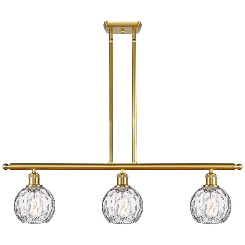 Image 1 Athens Water Glass 6" 3 Light 36" Island Light - Satin Gold - Cl