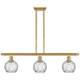 Athens Water Glass 6" 3 Light 36" Island Light - Satin Gold  - Cl Athens Water Glass 6" 3 Light 36" Island Light - Satin Gold  - Cl