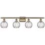 Athens Water Glass 6" 4 Light 36" Bath Light - Antique Brass - Cl