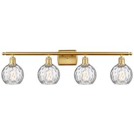 Athens Water Glass 6" 4 Light 36" Bath Light - Satin Gold - Clear Athens Water Glass 6" 4 Light 36" Bath Light - Satin Gold - Clear