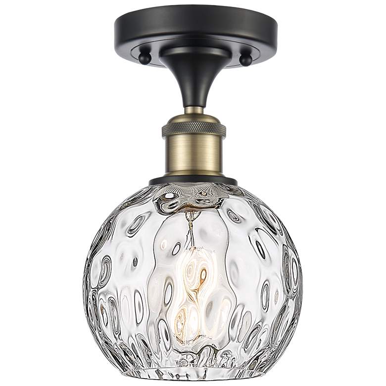 Image 1 Athens Water Glass 6" Semi-Flush Mount - Black Brass - Clear Water Gl