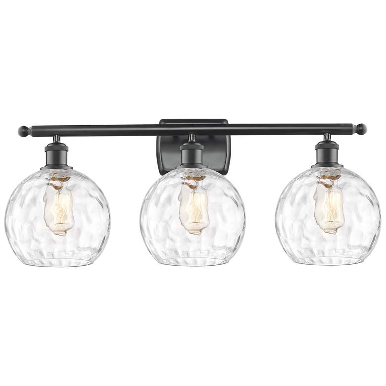 Image 1 Athens Water Glass 8" 3 Light 26" Bath Light - Matte Black - Clea