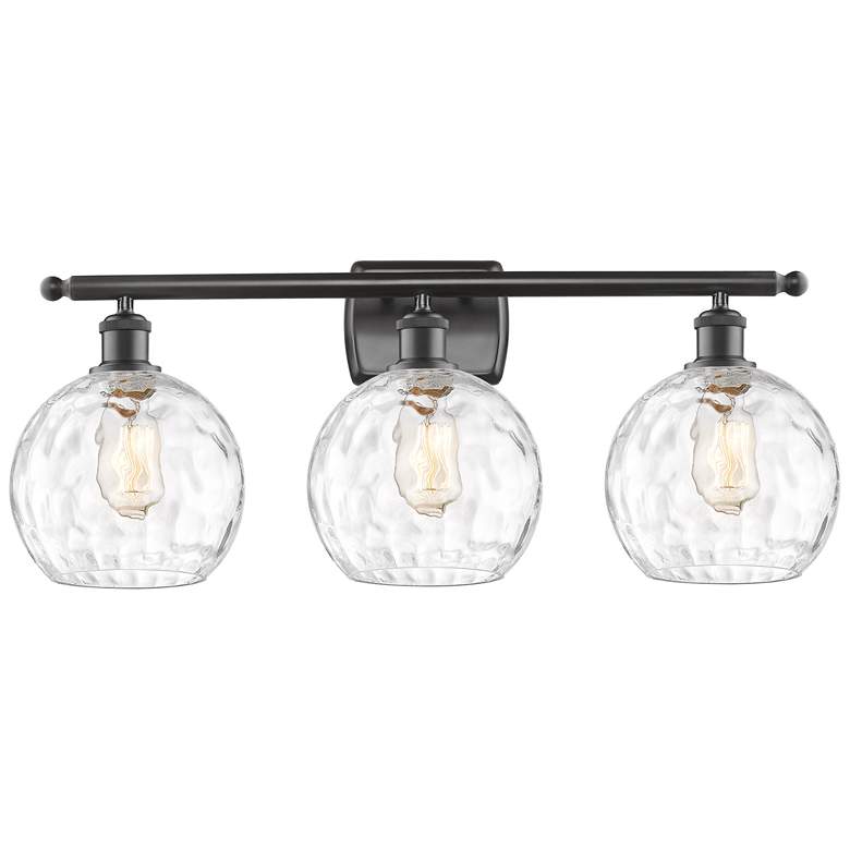 Image 1 Athens Water Glass 8" 3 Light 26" Bath Light - Oil Rubbed Bronze