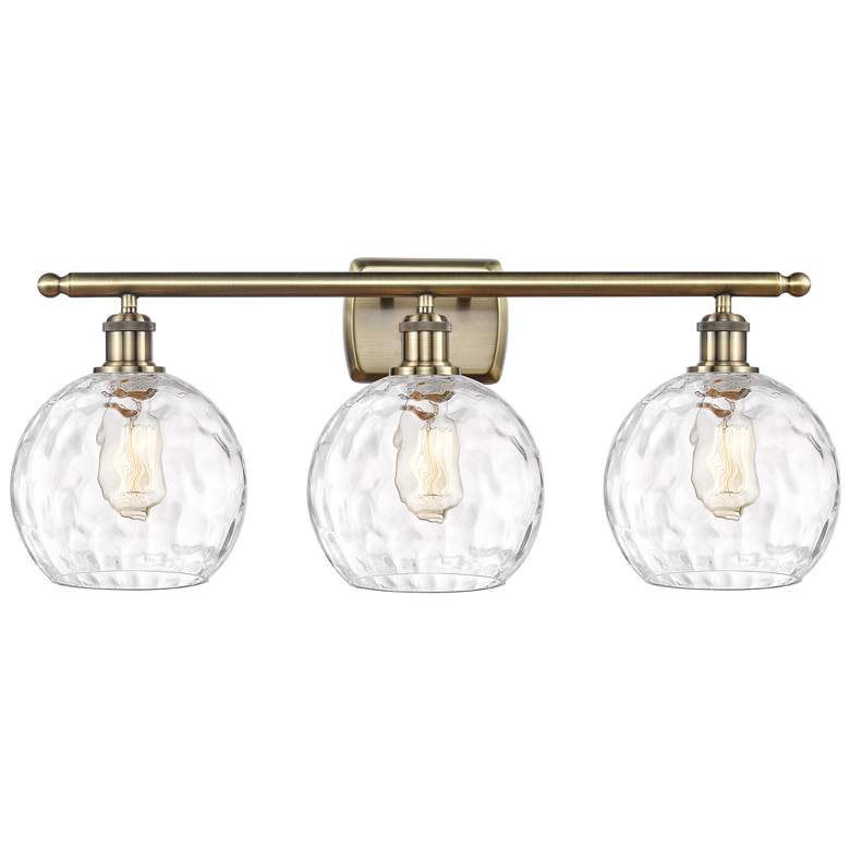 Image 1 Athens Water Glass 8 inch 3 Light 26 inch LED Bath Light - Antique Brass 