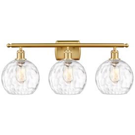 Athens Water Glass 8" 3 Light 26" LED Bath Light - Satin Gold - C Athens Water Glass 8" 3 Light 26" LED Bath Light - Satin Gold - C