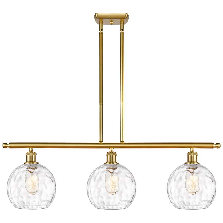 Image 1 Athens Water Glass 8" 3 Light 36" Island Light - Satin Gold  - Cl
