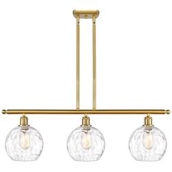 Athens Water Glass 8" 3 Light 36" Island Light - Satin Gold  - Cl