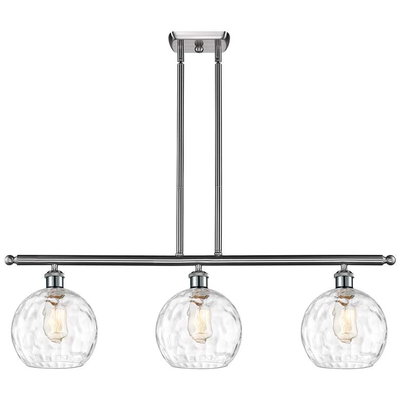 Image 1 Athens Water Glass 8" 3 Light 36" LED Island Light - Satin Nickel