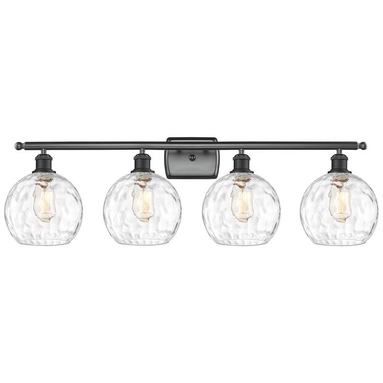 Image 1 Athens Water Glass 8" 4 Light 36" Bath Light - Matte Black - Clea